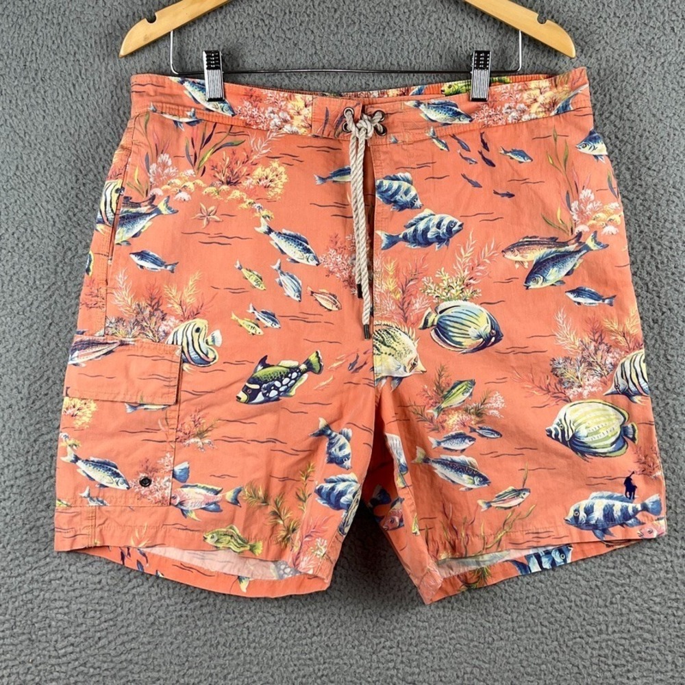 Vintage Polo Ralph Lauren Saltwater Fish All Over Print Swim Trunks Men's Large
